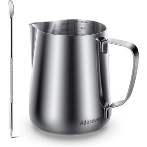 Milk Frothing Pitcher, Thicker Version 350ml 12oz Steaming Pitchers Stainless Steel Milk Coffee Cappuccino Latte Art Barista Steam Pitchers Milk Jug Cup with Decorating Pen