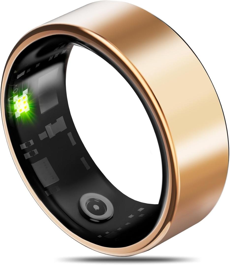 Smart Health Ring for Women Men Fitness Tracker with Heart Rate, Blood Oxygen, Blood Pressure, Sleep Monitoring, Step Counting, Warm Gold 10#