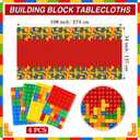 Oudain 4 Pcs Building Block Tablecloths - Colorful Birthday Party Decorations 54 x 108 Inch Disposable Plastic Brick Table Cover - Waterproof Themed Party Supplies (Multicolor)