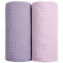 lulumoon Muslin Swaddle Blanket Baby - Cotton Swaddling Blanket Soft Baby Receiving Blankets Neutral 2Pack(Purple)