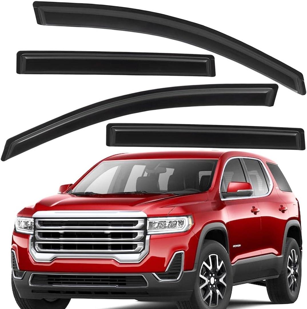 Lightronic Extra Durable Outside-Mount Auto Vent Window Visor, Fits 2017-2023 GMC Acadia (EXCLUDES Acadia Limited), UV Protection Rain Guard, Original Wind Deflector, No-Drilling, Dark Smoke, 4-Pcs
