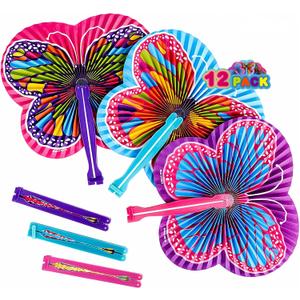 ArtCreativity 9.5 Inch Handheld Butterfly Folding Fans - Pack of 12 Foldable Fans in Assorted Colors and Designs, Goodie Bag Filler, Party Favors and Supplies, Fun Novelties and Gifts for Kids Ages 3+