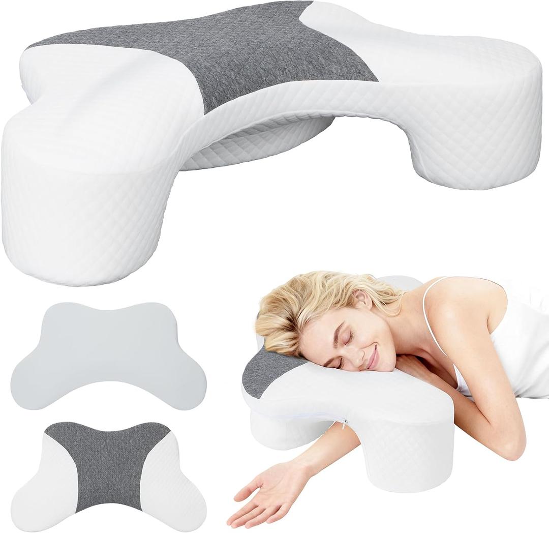 Wattne Side Sleeper Pillows with Arm Holes- Memory Foam Shoulder Pillow for Side Sleepers Neck Support & Rotator Cuff Pain Relief, 2PCS Pillowcase, Ergonomic Knee, Leg, Arm Pillow for Adults