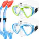 Kids Snorkel Set Dry Top Snorkeling Gear for Kids Youth Boys Girls Junior Age 5-15,Tempered Glass Swimming Diving Mask and Snorkel Set 180 Degree Panoramic View