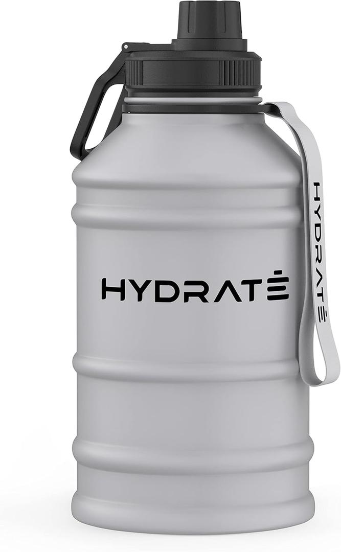 HYDRATE 74 Oz Stainless Steel Water Bottle - BPA Free Metal Water Bottle for Gym, Exercise - Water Jug with Convenient Nylon Carrying Strap and Leak-Proof Screw Cap Water Bottles for Men, Women, Adult (Nardo Grey)