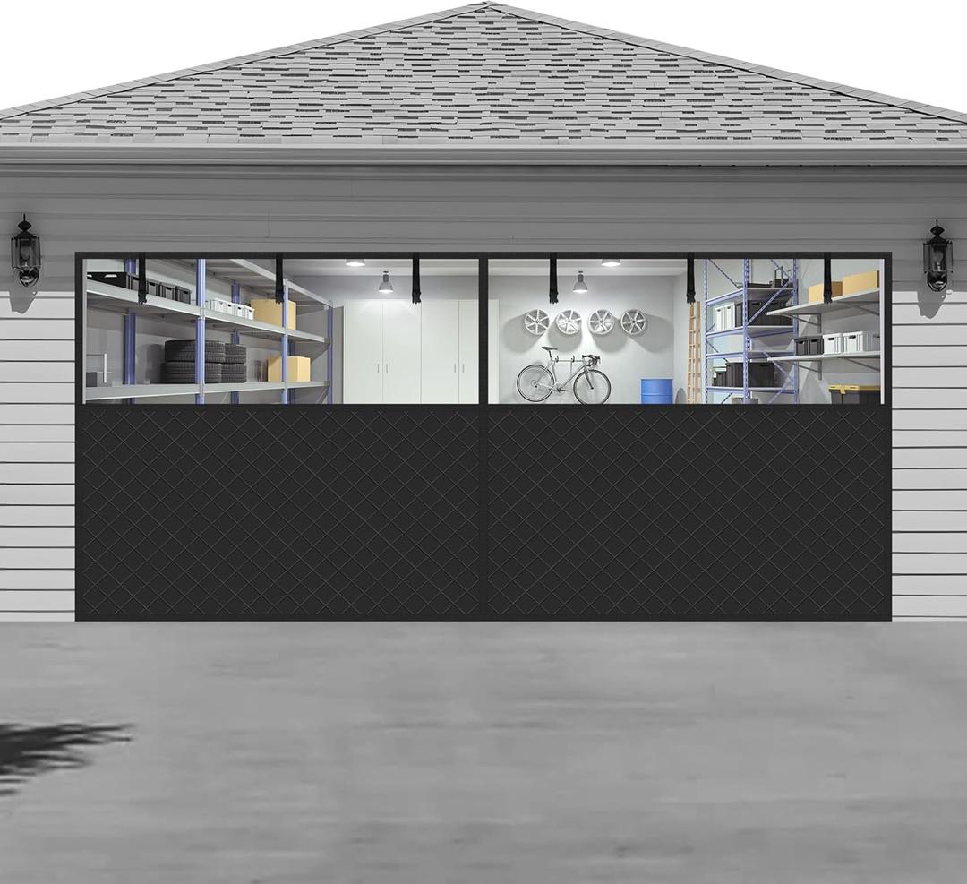 Garage Door Screen for WinterGarage Door Insulation KitMagnetic Thermal Insulated Door Curtain, Garage Insulated Door Curtain  Weatherproof, Windproof, Soundproof(16 * 7Ft) (Black)