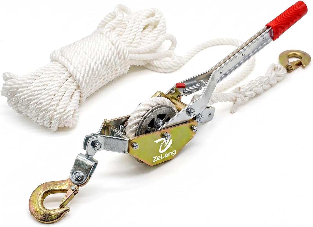Heavy Duty Rope Puller, 3/4 Ton (1650 lbs) Hand Winch (100FT/30M)