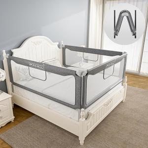 FAMILL Bed Rail for Toddlers, 2 Minutes Assembly Foldable Guard for Baby, Toddler Bed Rails Suitable for Queen/ King/ Full/ Twin Size, Grey, 74.8", 1 Side