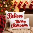 Jetec Set of 2 Christmas Throw Pillow Covers 12x20 Inch Merry Christmas Believe Embroidery Pillow Covers Farmhouse Throw Cushion Case for Home Living Room Bedroom Holiday Parties and Gifts