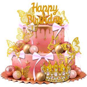 Crown Cake Topper Wedding Cake Toppers Boho Cake Decorating (Pink), Miniature