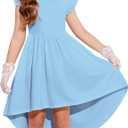 Arshiner Girls Summer Dress Tween Flutter Sleeve High Low Formal Dresses for Wedding Party with Pocket (7-8, Light Blue)