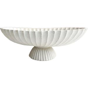 14.5" Large Decorative Long Bowl - Light Gray Fluted Scalloped Decorative Bowls for Home Decor - Ruffle Decor,Stylish Key Bowl for Entry Table,Decorative Fruit Bowl for Kitchen Counter