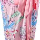 One Piece Bathing Suit for Women with Beach Cover up Wrap Skirt Swimsuit Sarong Retro Floral Print Bikini Set (Pink, XXL)