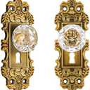 CEYMIO 5.5 Inch Height Vintage Dummy Door Knob Interior 2 Pack Crystal Glass Door Knobs Antique Brass Cabinet Knobs Keyless Decorative Hallway Closet Door Pulls Dresser Gold Door Handles