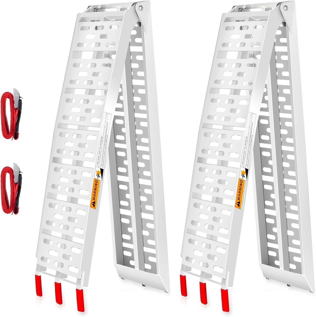 ATV Ramps for Pickup Trucks 2pc, 7.5 ft Folding Aluminum Truck Ramps, Punch Plate Traction, Rubber-Tipped Fingers, Load Straps Included, 1,500 lb Capacity, 89 x 12 in