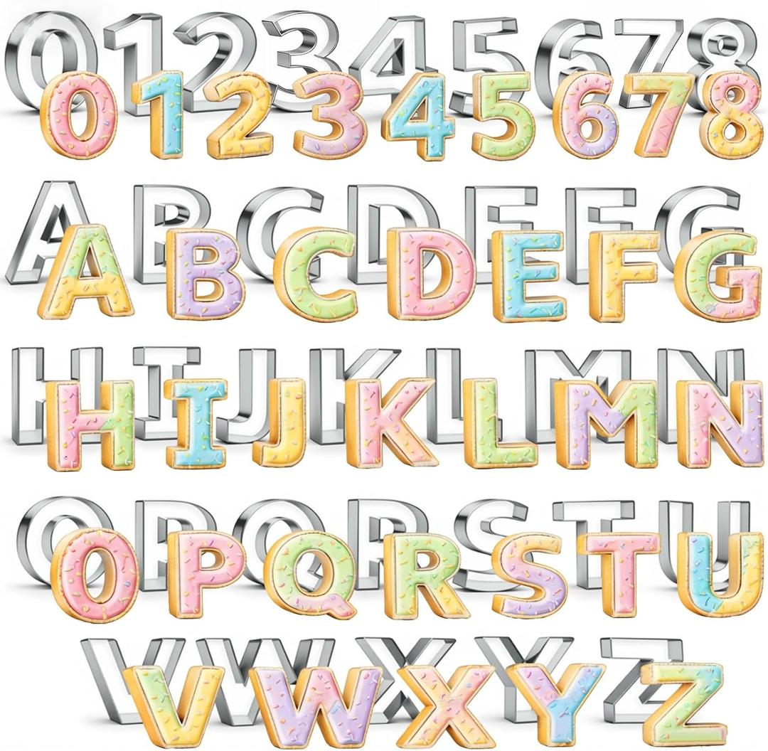 FillTouch 35 Pcs 3 Inch Large Alphabet & Number Letter Cookie Cutters Stainless Steel Cookie Fondant Cutter Set Metal Biscuit Dough Mold Baking Tool for Cake Holiday Birthday Home Party Supplies