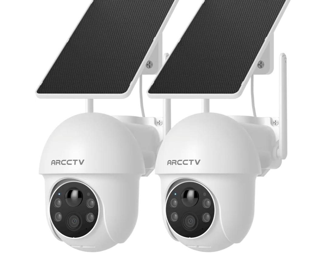 ARCCTV Solar Security Cameras Wireless Outdoor, 4MP 360° View Battery Powered Outdoor Camera, Night Vision with Spotlight, 2-Way Audio, PIR Motion Sensor, 2.4G/5G Dual Band WiFi (2 Pack)