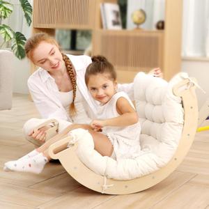 2 in 1 Montessori Climbing Arch for Toddlers,Rainbow Wooden Climbing Arch Rocker& Cushion,Pillow for Arches，Climbing Triangle Ramp,Montessori Climbing Gym for Kids 0-8