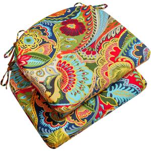 Wellsin Outdoor Chair Cushions for Patio Furniture - Patio Chair Cushions Set of 2 - Water Resistant Round Corner Outdoor Seat Cushions 17"X16"X2", Flower