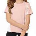 ZDC Kids Girls Athletic T Shirts Color Block Crewneck Gym Yoga Tees Casual Cute Basic Tees,  7-8, Pink