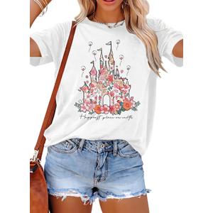 T&Twenties Women Magical Shirt for Women Funny Magic Kingdom Family Vacation Tshirt Casual Graphic Short Sleeve Tee Tops White (White, M)