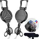 2 Pack Retractable Keychain Heavy Duty Carabiner Badge Holder Clip with Magnetic,Tactical Id Badge Reel with 32'' Steel Cord,Key Ring,Lobster Claw Clasp and Phone Tethers