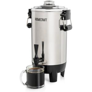 30 Cup Coffee Urn - Quick-Brewing Stainless Steel Double-Faucet - Perfect For Espresso, Hot Water, Tea, Hot Chocolate - Stainless Steel