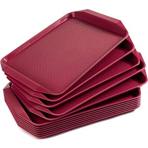 Plastic Fast Food Tray,16.7 by 11.8-Inch,Set of 12 (Wine Red)