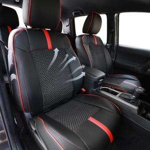 Leather Seat Covers Custom Fit for Toyota Tacoma 2016-2023 3rd Gen Double & Crew Cab SR,SR5,Limited,TRD Pro,TRD Sport, TRD Off-Road,Full Coverage Seat Covers,Interior Accessories (Full Set,Red Black)