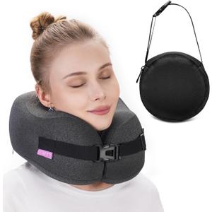 Travel Pillow Vac Compressed Memory Foam Neck Pillow Airplane,Comfortable,Neck Support,Machine Washable,Airplanes Travel Essentials Accessories for Office,Flight,Cars Breaks Sleeping(Black)