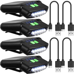 Mudder LED Clip on Cap Lights USB Rechargeable Cap Flashlight Clip Waterproof Ultra Bright Hat Flashlight Headlamp for Fishing Camping Hand Work (Black)