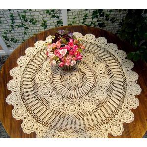 Damanni Beige Cotton Handmade Crochet Lace Tablecloth Doilies Table Overlay,Round,35 Inch