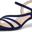 IDIFU Women's Dressy Strappy 2 Inch Low Kitten Heel Open Toe Sandals Dress Shoes for Woman Lady in Bridal Dance Evening(Blue Suede, 7.5)