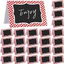TaoBary 24 Pcs Gingham Picnic Party Decoration Supplies 4x6 Inch Italian Themed Party Chalkboard Tent Cards Double Sided Mini Blackboard Labels for Picnic BBQ Wedding Table Number Food Place(Red)