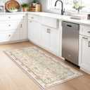 2x3 Entryway Rug Washable Non-Slip - Soft Low Pile Botanical Small Area Rug for Kitchen Bedroom - Boho Floral Indoor Door Mat with Rubber Backing (Cream, 2x3)