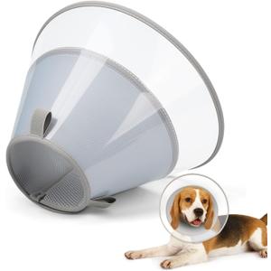 Dog Cone Collar with Soft Pad, Transparent Elizabeth Recovery Collar for Large, Medium, Small Dogs to Stop Licking, Pet Head Cone Alternative After Surgery, Neutering, Injury (M) (M(Depth: 8.5, Girth:(10-16), Gray)