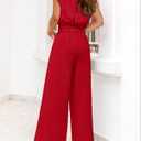 PRETTYGARDEN Women's Summer 2 Piece Outfits 2026 Cap Sleeve V Neck Belted Crop Tops Wide Leg Pant Sets Casual Tracksuit (Red, XL)