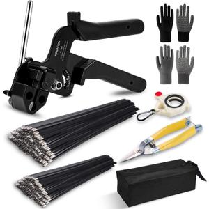 Stainless Steel Cable Tie Gun KitWith 300pcs Uv Resistant Black Metal Zip Ties Heavy Duty Outdoor (150 Each of 8, 12 Inch) Adjustable Fastening Cutting Tie Tool Setsfor Chainlink FenceExhaust Wrap