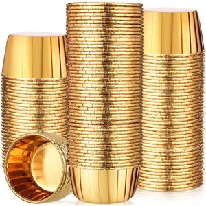 300 Pack Gold Cupcake Liners Bulk Disposable Foil Muffin Cups 3.5 oz Wrappers for Baking Aluminum Paper Mini Metallic Disposable Holiday Party Wedding Festival Supply