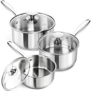 MICHELANGELO Stainless Steel Sauce Pan Set - 1, 2, 3 Qt Saucepans with Lids, Small Stainless Steel Pots for Cooking, Induction Compatible, Dishwasher & Oven Safe (1+2+3 Quart)