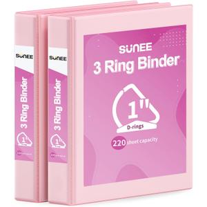 SUNEE 3 Ring Binder 1 Inch D Ring, Clear View Binder Three Ring PVC-Free (Fit 8.5x11 Inches) for School or Office Supplies, Pink, 2 Pack