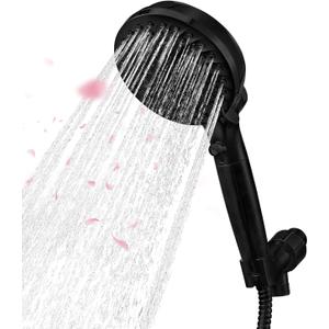 Shower Head with Handheld, Built-in Pause Mode & Non-Clogging Nozzles High Flow, Hand Shower 1.80 GPM, Black