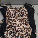 Women's One Piece Tummy Control Swimsuit Ruched Slimming Bathing Suit Color Block Swimwear (Black Leopard)