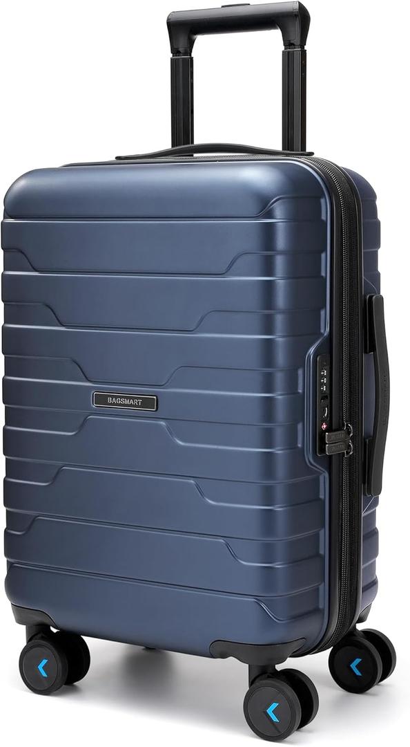 BAGSMART Carry On Luggage 22x14x9 Airline Approved with TSA Lock,20 Inch Lightweight Luggage with Spinner Wheels,100% PC Hard Shell Carry On Suitcases for Men Women,Dark Blue