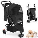 Smug 3 Wheels Pet Stroller, Dog and Cat Strollers, Storage Basket and Cup Holder, Breathable Mesh, Lightweight Travel Carrier, Waterproof and Foldable for Small Pets Outdoor Walk, Black