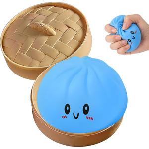 Glitter Dumpling Squishy,Dumpling Squishy Mystery Box,Squeeze for Stress Relief (Blue)
