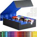 MTG Deck Box 3800+, Trading Card Storage with 24 Dividers & 8 Card Supports, DIY Toploader Storage Box,Card deck box for 3"x4" Rigid Cards, Magic & Sports Cards Black Blue