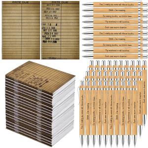 50 Set Valentines Book Club Gifts Bulk Book Lovers Gift Librarian Gift Bulk Due Date Notepad Bamboo Pens for Writers Reading Accessories Club Party Favors Teacher Librarian Day Appreciation