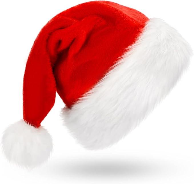 BOSONER Santa Hat,Christmas Hat,Unisex Velvet Christmas Hats Extra Thicken Fur,Santa Hat Adult for Women Mens Holiday Party