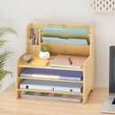 Bamboo Desk Organizer Mail Holder Countertop Letter Tray File Organizer for Desk Letter Sorter Paper File Storage for School Home Office Supplies